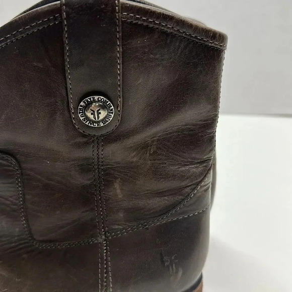 Frye Melissa Button Ankle Boots Leather Distressed Side Zip Up Slate Brown 6.5 B - Picture 7 of 12